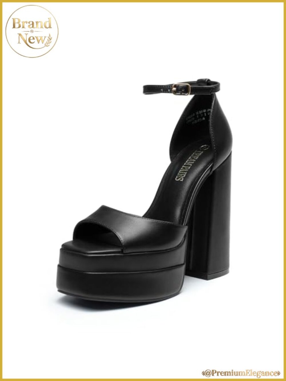 Platform Chunky Heel Sandals Faux Leather Square Toe Ankle Strap